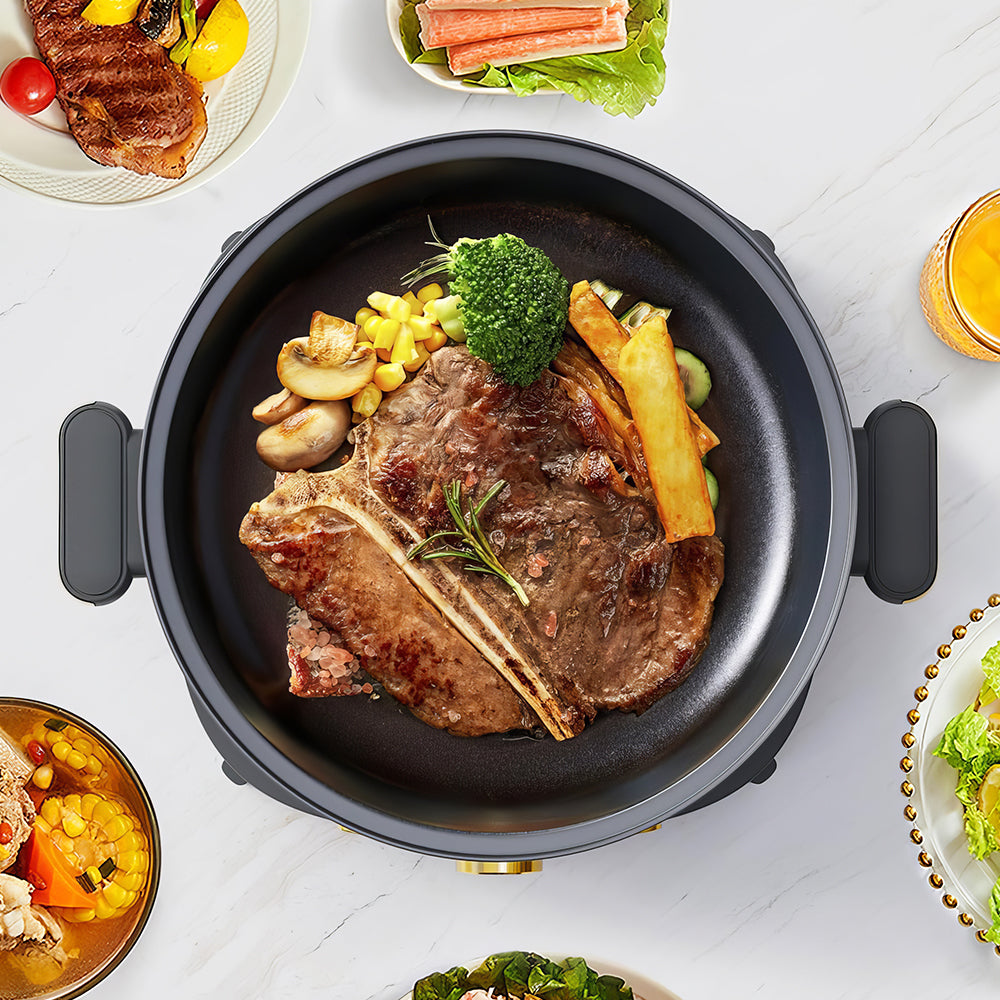 5L Electric Shabu Shabu Pot, Non-Stick Hot Pot, 1350W, Removable Lid