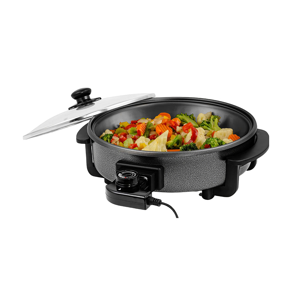 12" Electric Skillet with Nonstick Coating, 1400W, Adjustable Temp, Glass Lid