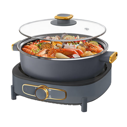 5L Electric Shabu Shabu Pot, Non-Stick Hot Pot, 1350W, Removable Lid