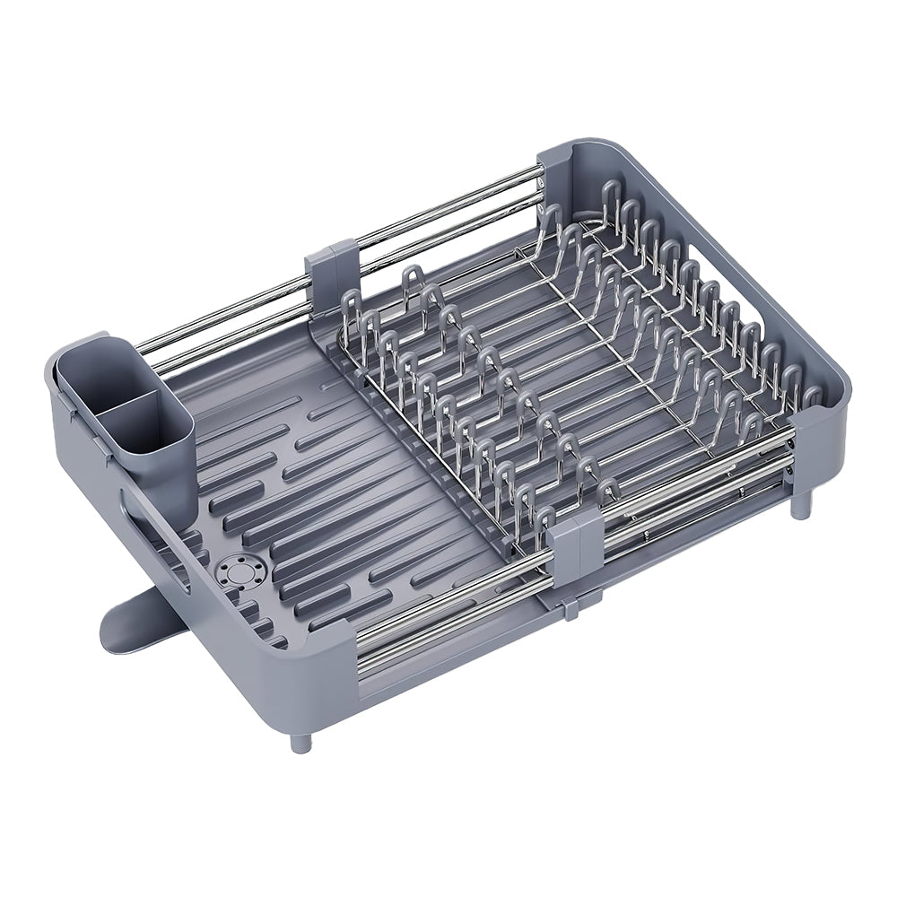 Stainless Steel Dish Drying Rack with Extendable Drainboard and Utensil Holder