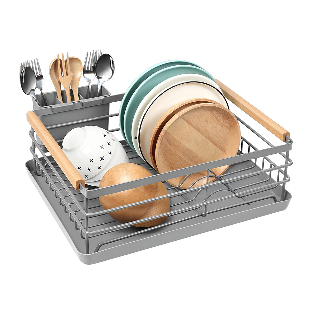 Stainless Steel Dish Drying Rack with Removable Cutlery Holder and Drainboard
