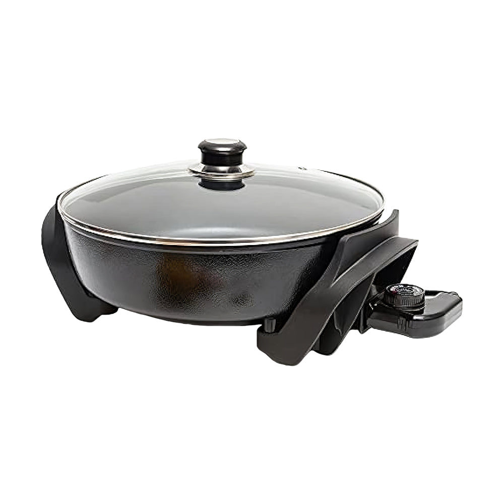 12" Round Electric Skillet, 5Qt Nonstick Pan, Adjustable Temp, Lid