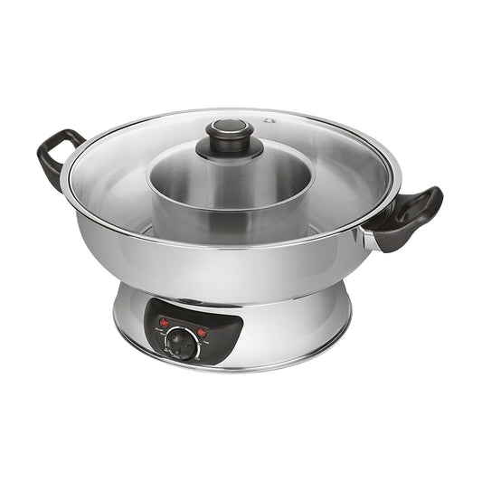 Stainless Steel Hot Pot, 5 Quart, Dual Compartments, 1500W, Silver