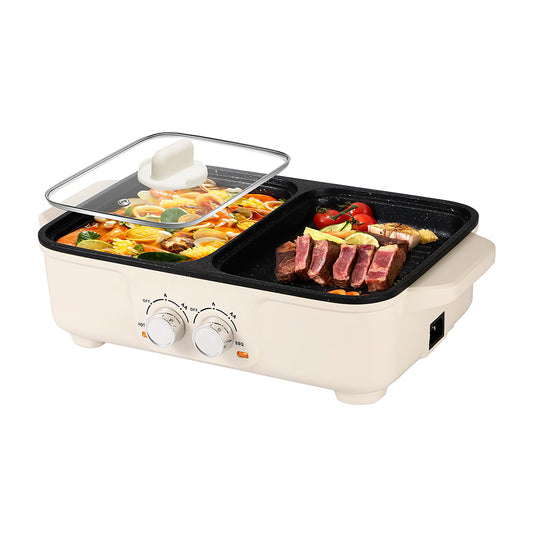 2-in-1 Electric Hot Pot & Smokeless Grill, Nonstick BBQ Pot, 1360W