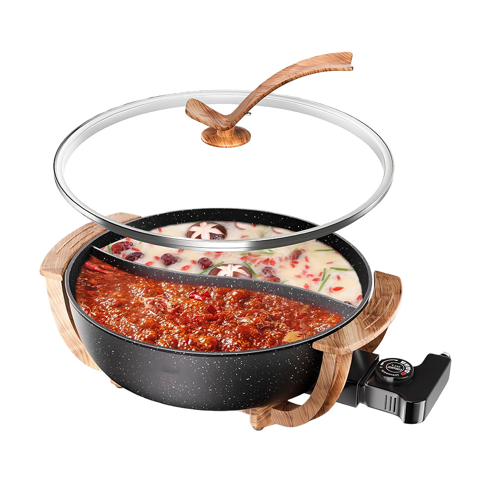 6L Electric Hot Pot, Dual Divider, 5 Temp Settings, PTFE Non-Stick