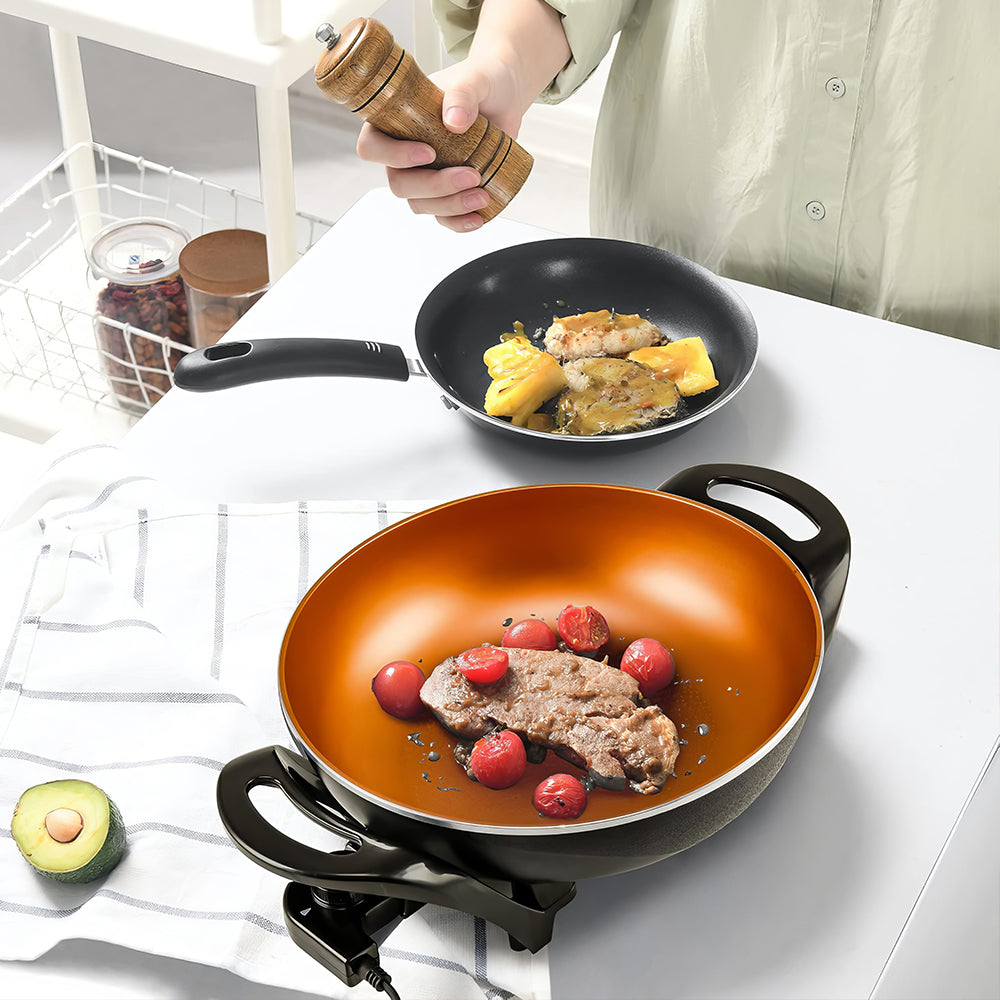 12" Electric Skillet with Nonstick Coating, 1400W, Adjustable Temp, Glass Lid