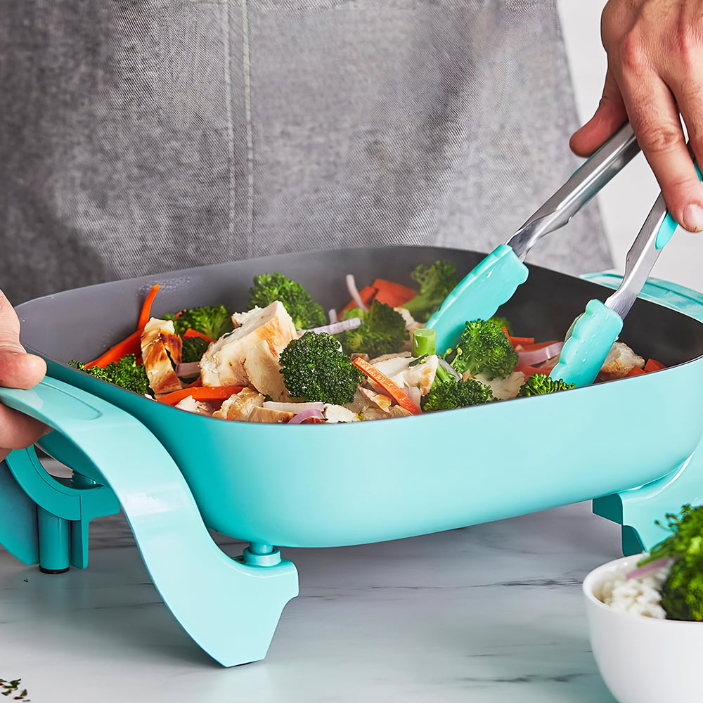 12" 5QT Square Electric Skillet, Ceramic Nonstick, Adjustable Temp