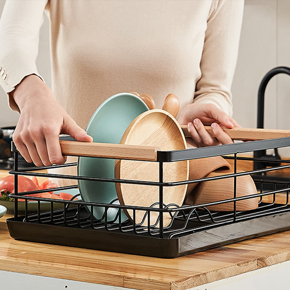 Stainless Steel Dish Drying Rack with Removable Cutlery Holder and Drainboard