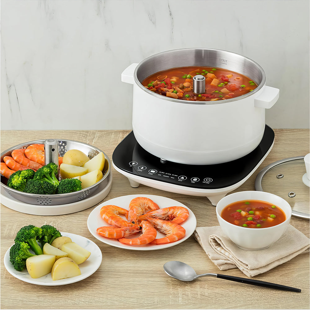 Stainless Steel Hot Pot, 5 Quart, Dual Compartments, 1500W, Silver
