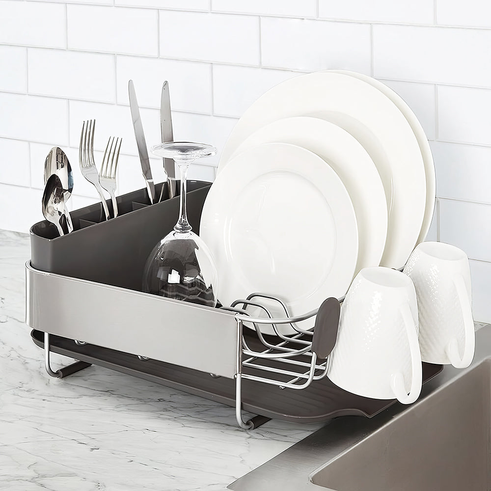 Compact Rust Resistant Dish Drying Rack with Self Draining Board