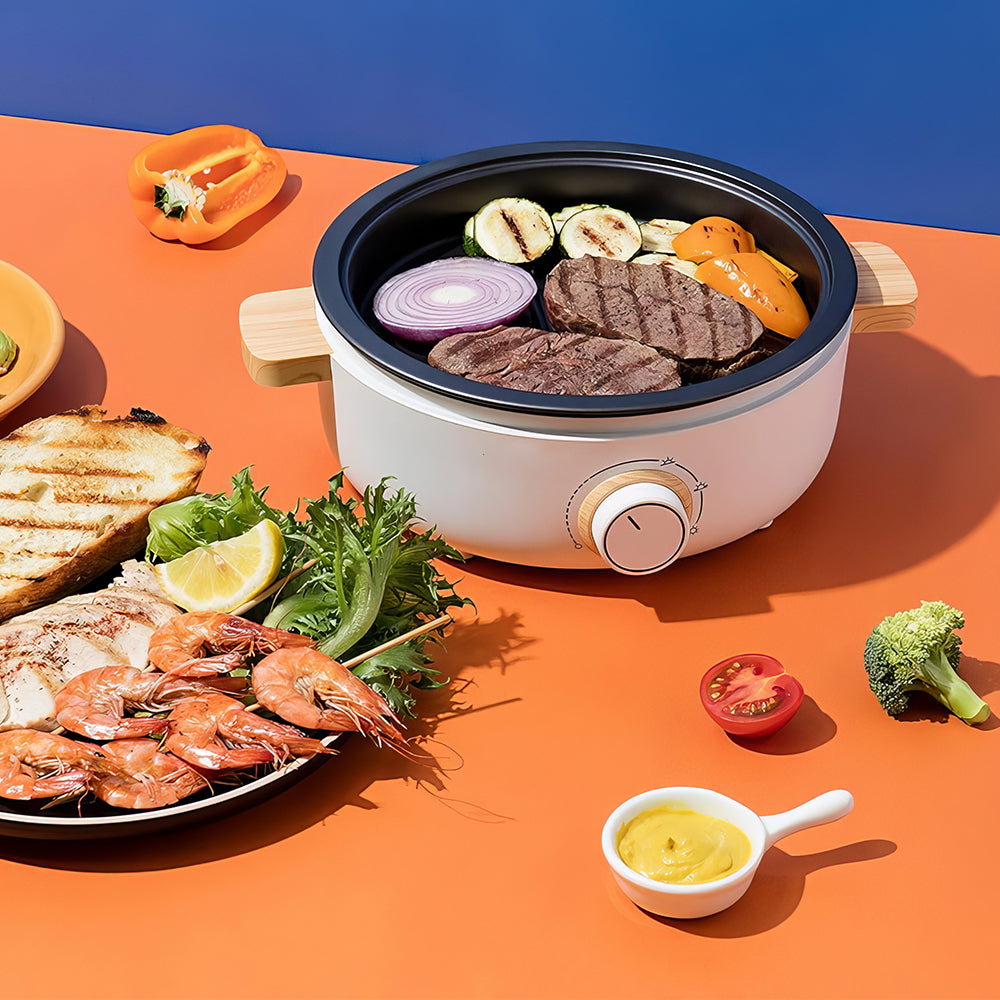 Stainless Steel Hot Pot, 5 Quart, Dual Compartments, 1500W, Silver