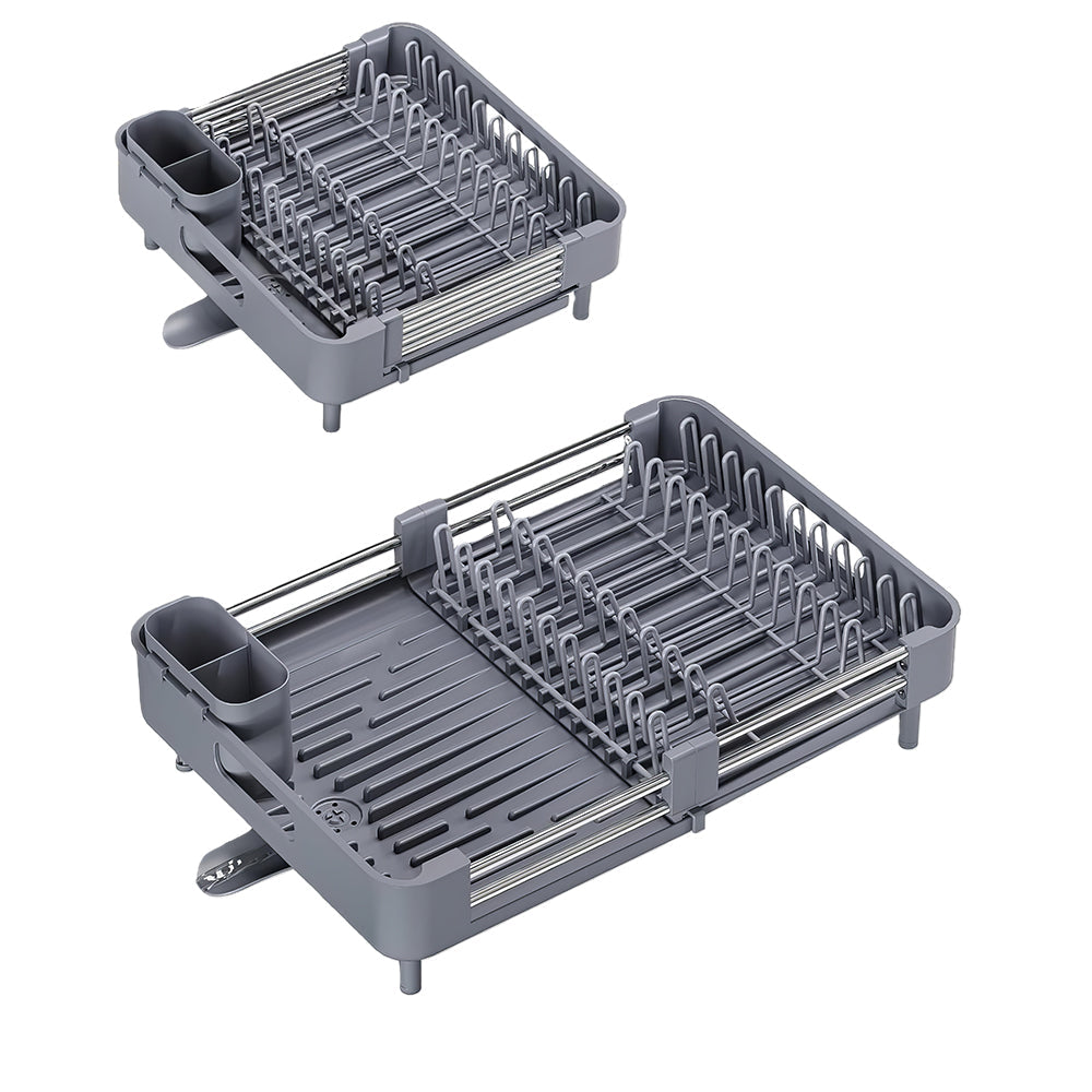 Extendable Dish Drying Rack with Drainboard and Cutlery Holder Foldable Design