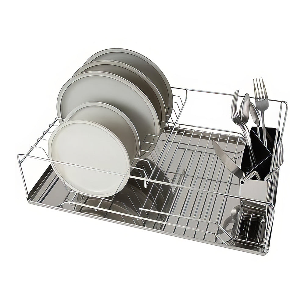 3 Piece Chrome Dish Drying Rack with Drain Tray and Cutlery Holder Countertop
