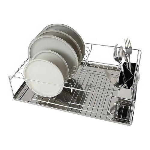 3 Piece Chrome Dish Drying Rack with Drain Tray and Cutlery Holder Countertop
