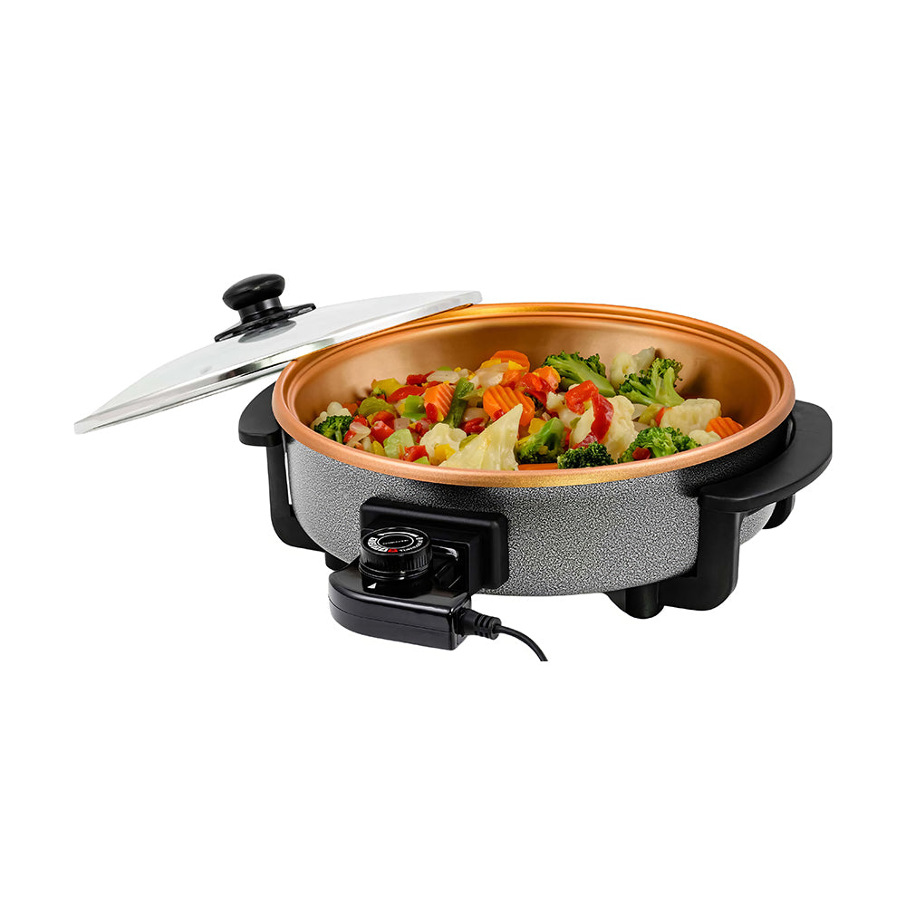 12" Electric Skillet with Nonstick Coating, 1400W, Adjustable Temp, Glass Lid