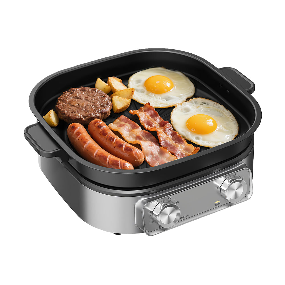 6-Quart Electric Skillet Hot Pot, Nonstick Ceramic Coating, 1600W