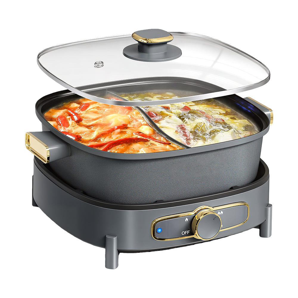 6L Electric Hot Pot with Divider, 1500W Dual Flavor Shabu Shabu Pot