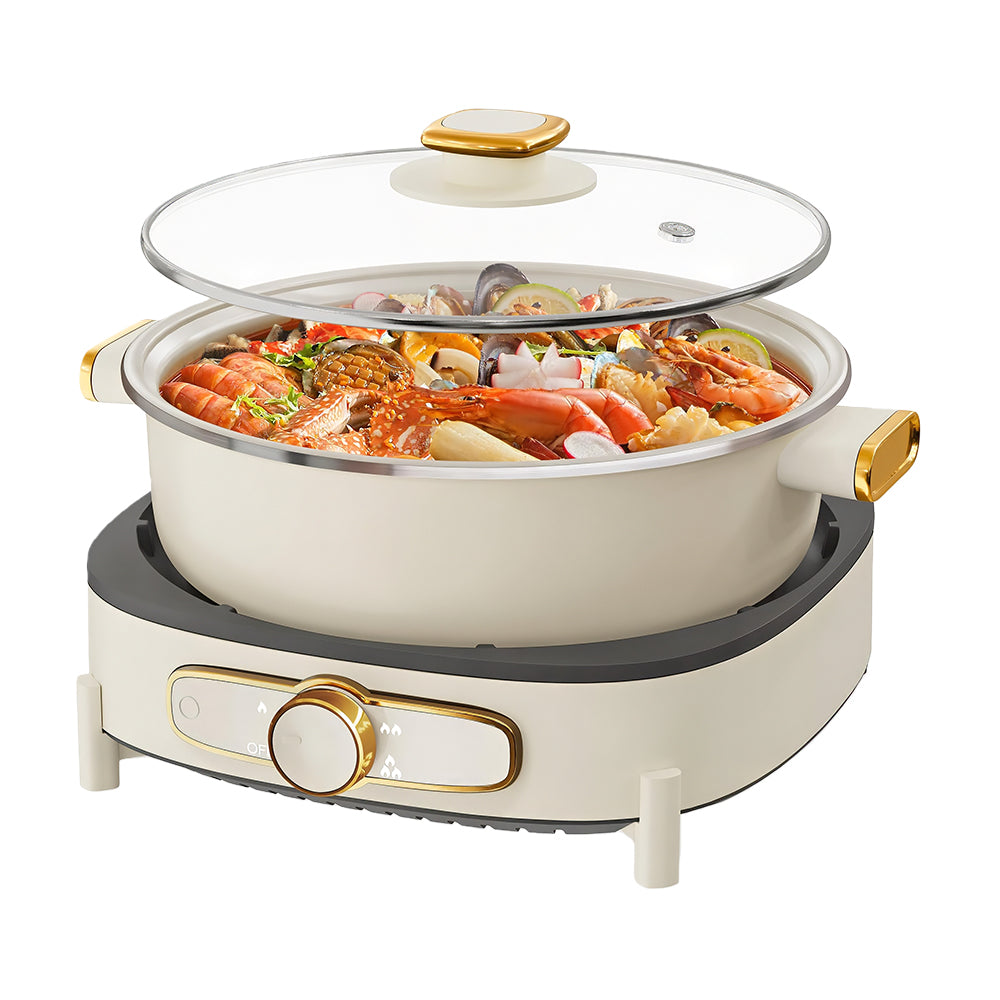 5L Electric Shabu Shabu Pot, Non-Stick Hot Pot, 1350W, Removable Lid