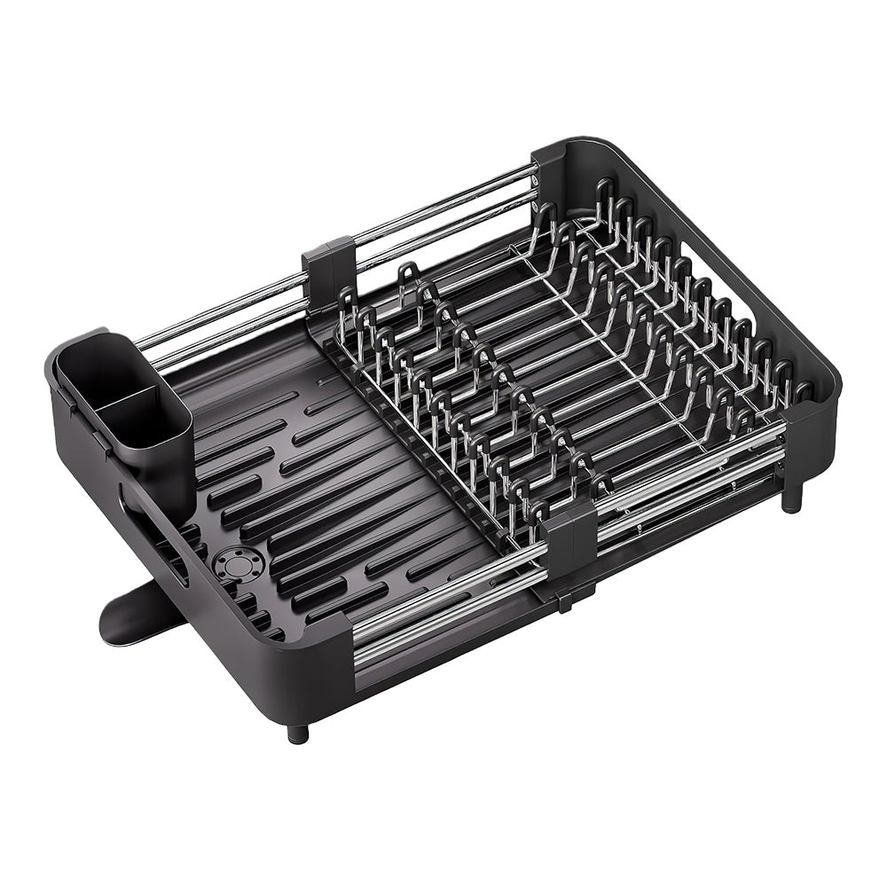 Stainless Steel Dish Drying Rack with Extendable Drainboard and Utensil Holder