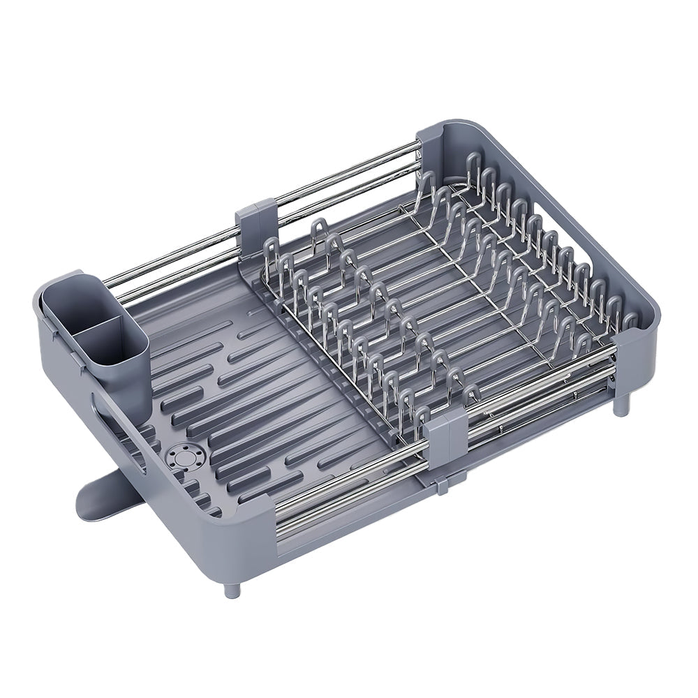 Extendable Dish Drying Rack with Drainboard and Cutlery Holder Foldable Design