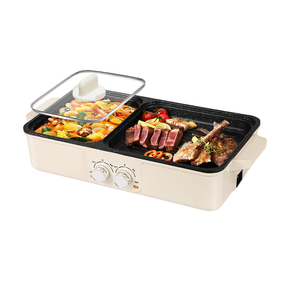 2-in-1 Electric Hot Pot & Smokeless Grill, Nonstick BBQ Pot, 1360W