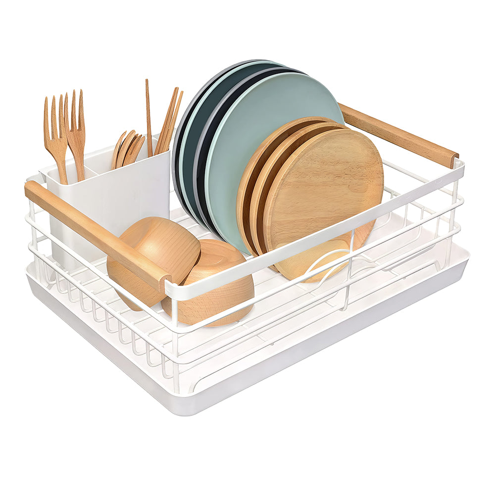 Stainless Steel Dish Drying Rack with Removable Cutlery Holder and Drainboard