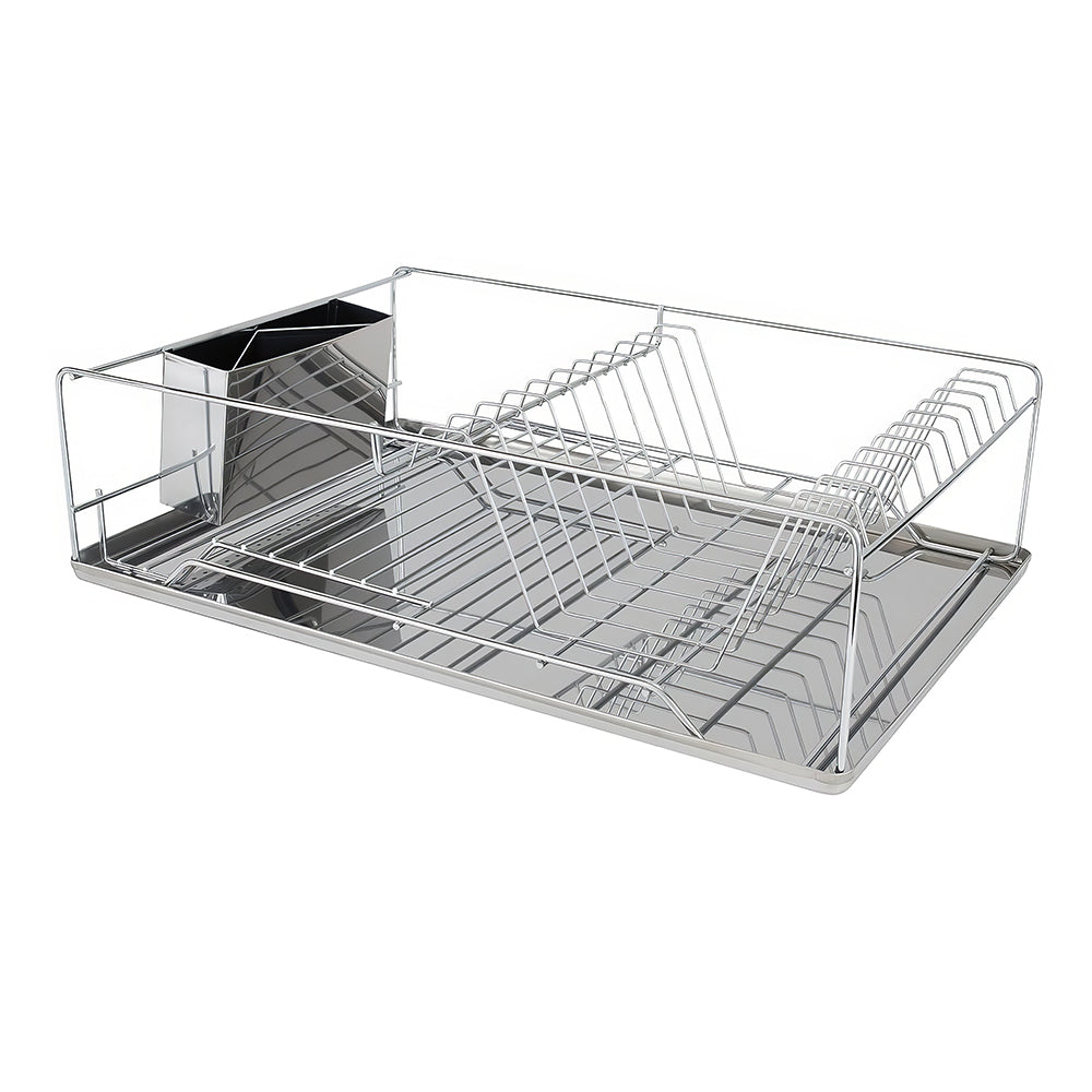 3 Piece Chrome Dish Drying Rack with Drain Tray and Cutlery Holder Countertop