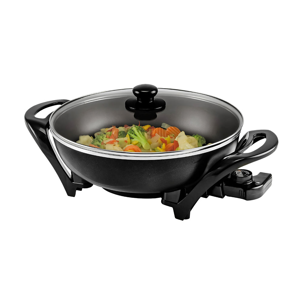 12" Electric Skillet with Nonstick Coating, 1400W, Adjustable Temp, Glass Lid
