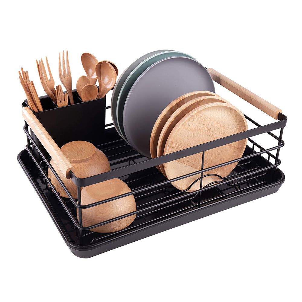 Stainless Steel Dish Drying Rack with Removable Cutlery Holder and Drainboard
