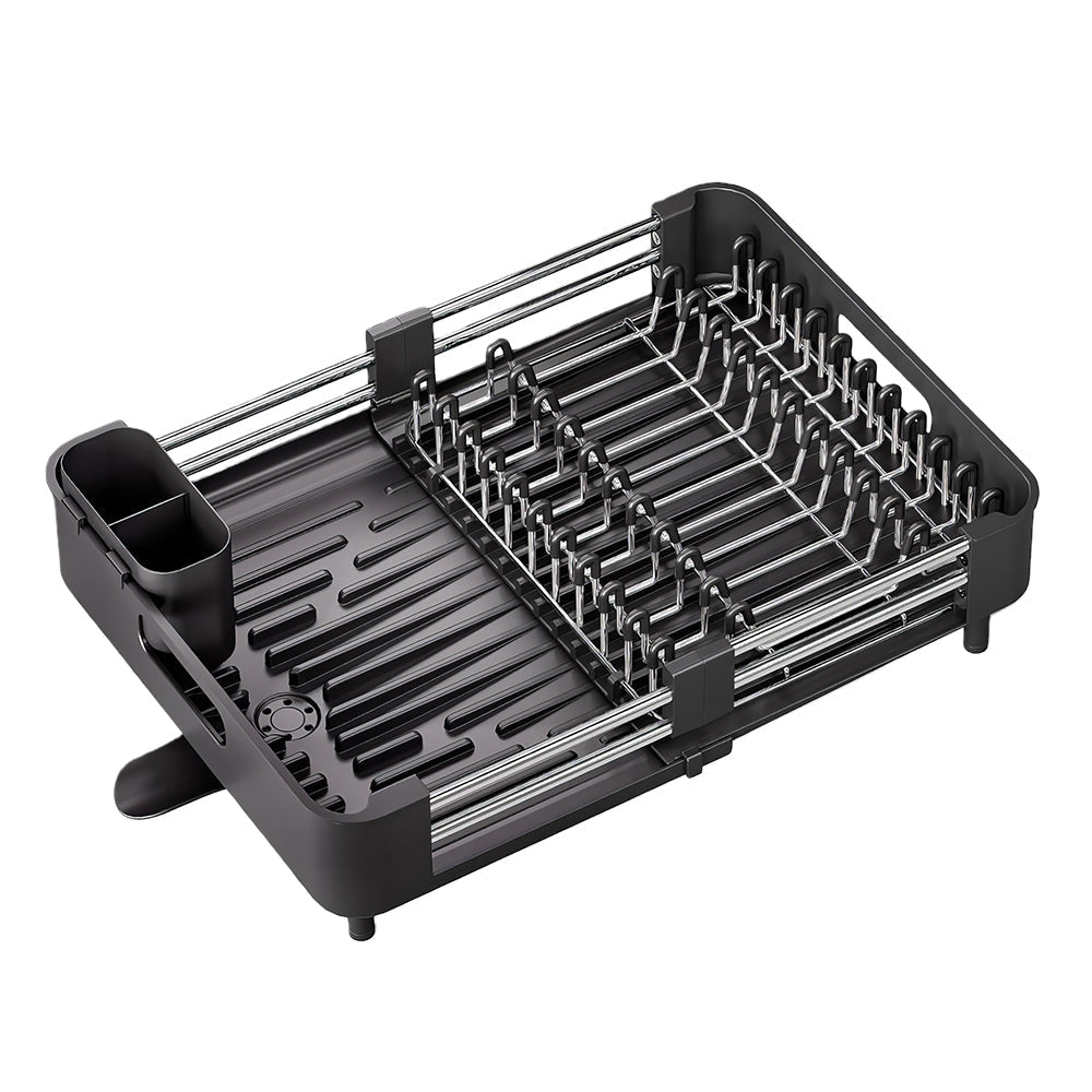 Extendable Dish Drying Rack with Drainboard and Cutlery Holder Foldable Design