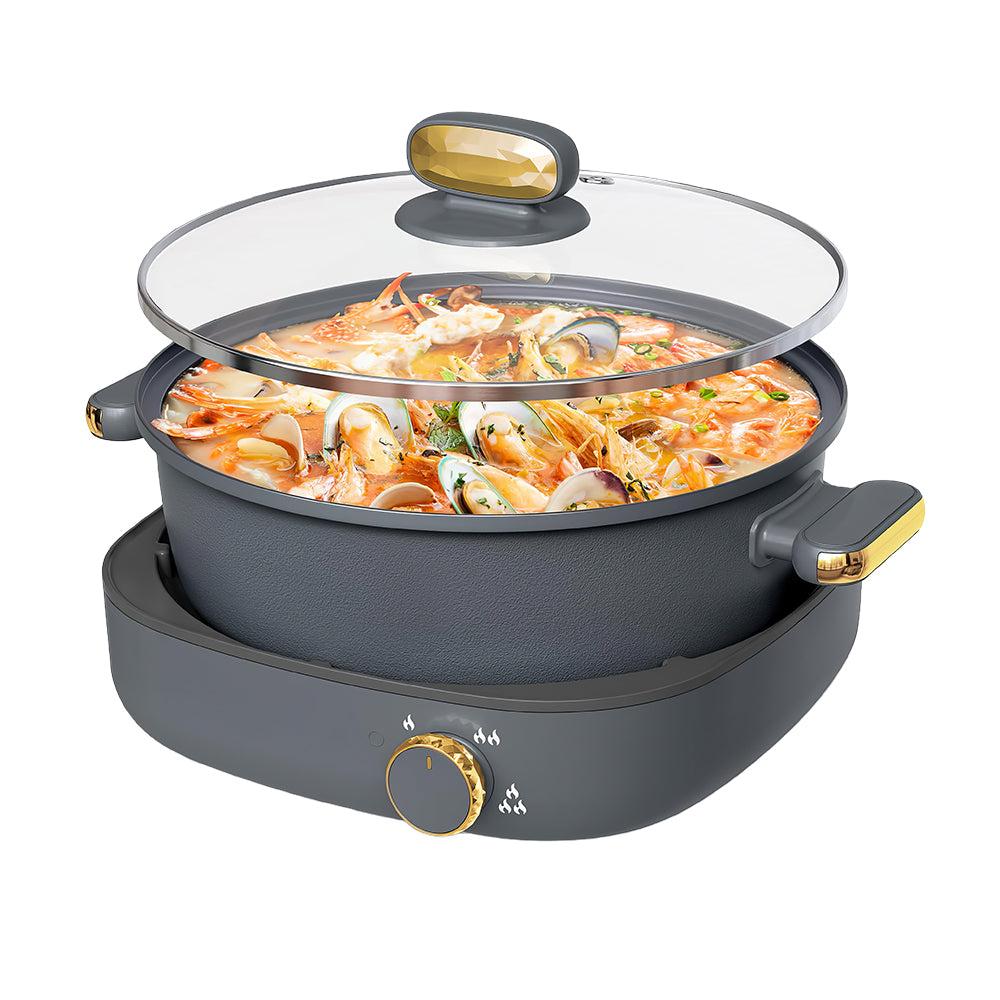 5L Electric Shabu Shabu Pot, Non-Stick Hot Pot, 1350W, Removable Lid