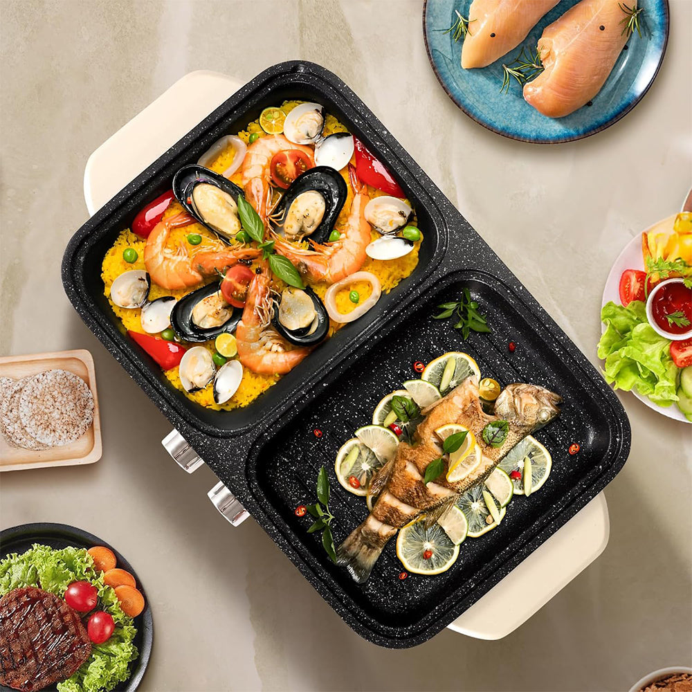 2-in-1 Electric Hot Pot & Smokeless Grill, Nonstick BBQ Pot, 1360W