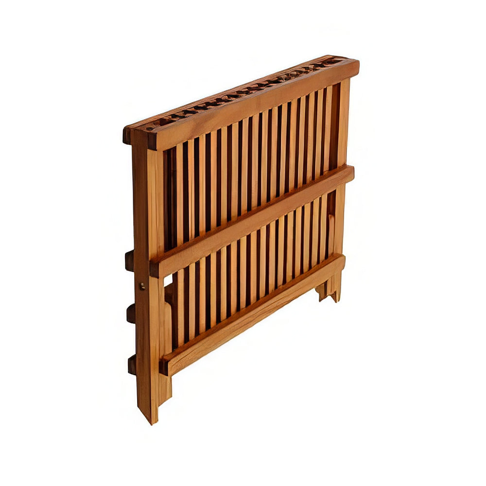 2 Tier Foldable Teak Dish Drying Rack Collapsible Wooden Plate Organizer