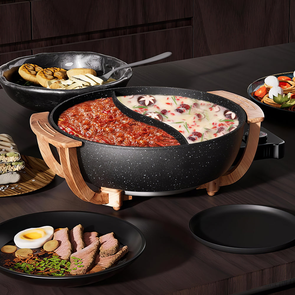 6L Electric Hot Pot, Dual Divider, 5 Temp Settings, PTFE Non-Stick