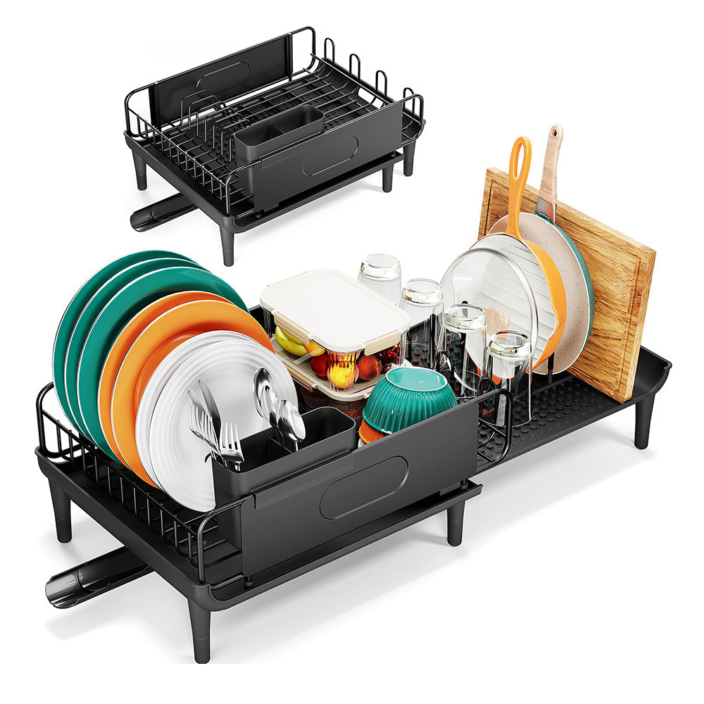 Large Extendable Dish Drying Rack with Drainboard for Countertop