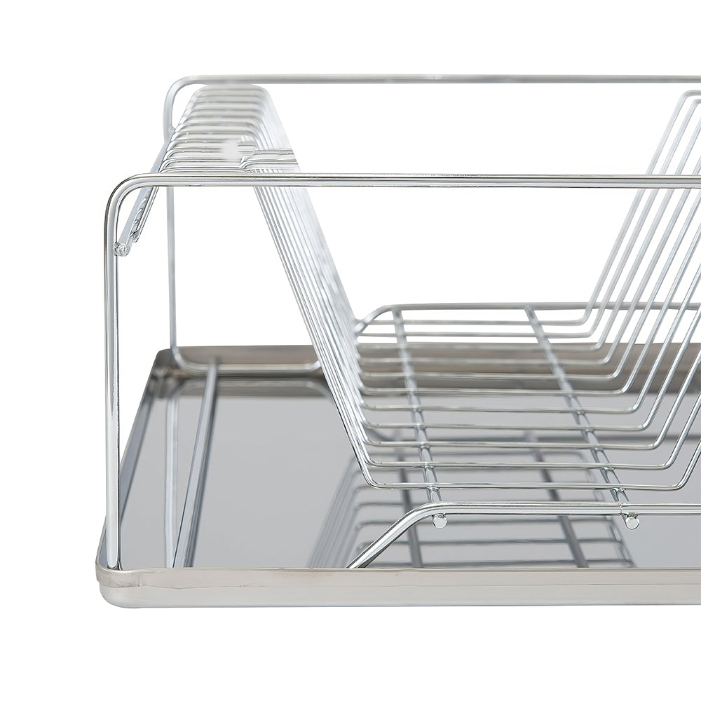 3 Piece Chrome Dish Drying Rack with Drain Tray and Cutlery Holder Countertop