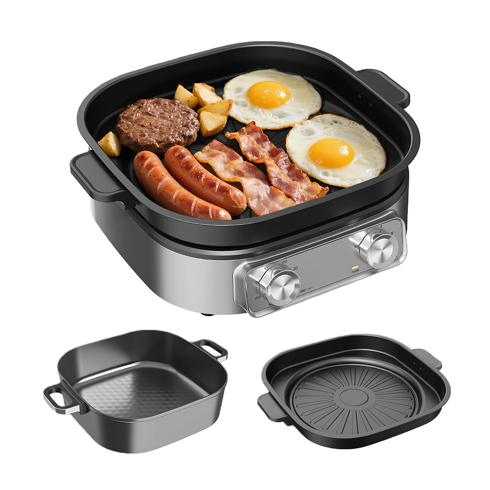 6-Quart Electric Skillet Hot Pot, Nonstick Ceramic Coating, 1600W