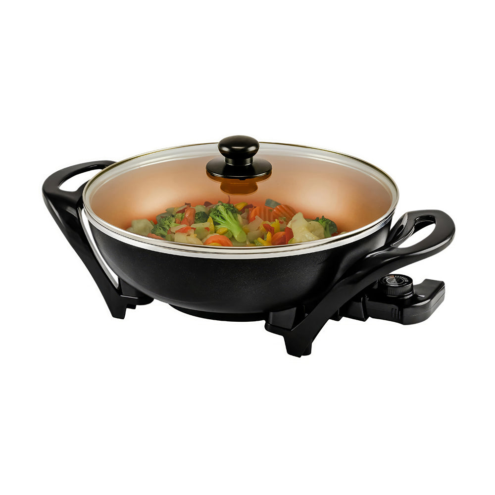 12" Electric Skillet with Nonstick Coating, 1400W, Adjustable Temp, Glass Lid