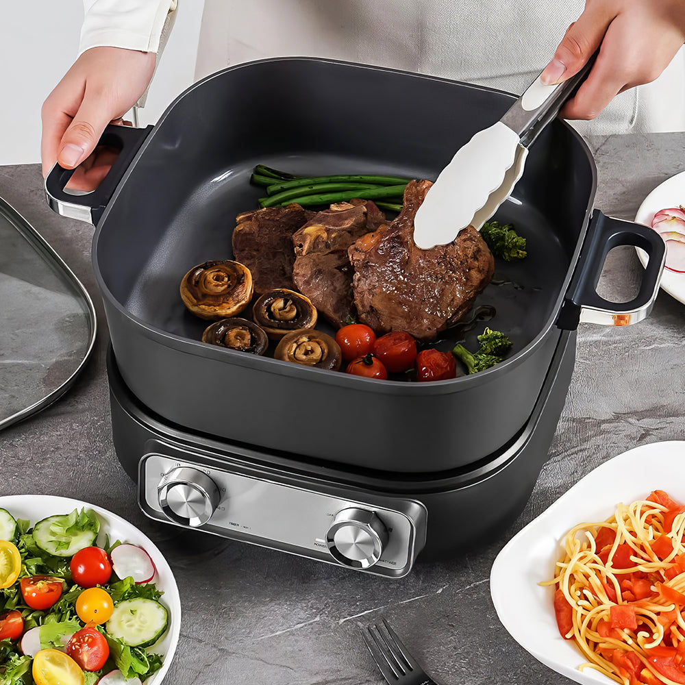 6-Quart Electric Skillet Hot Pot, Nonstick Ceramic Coating, 1600W