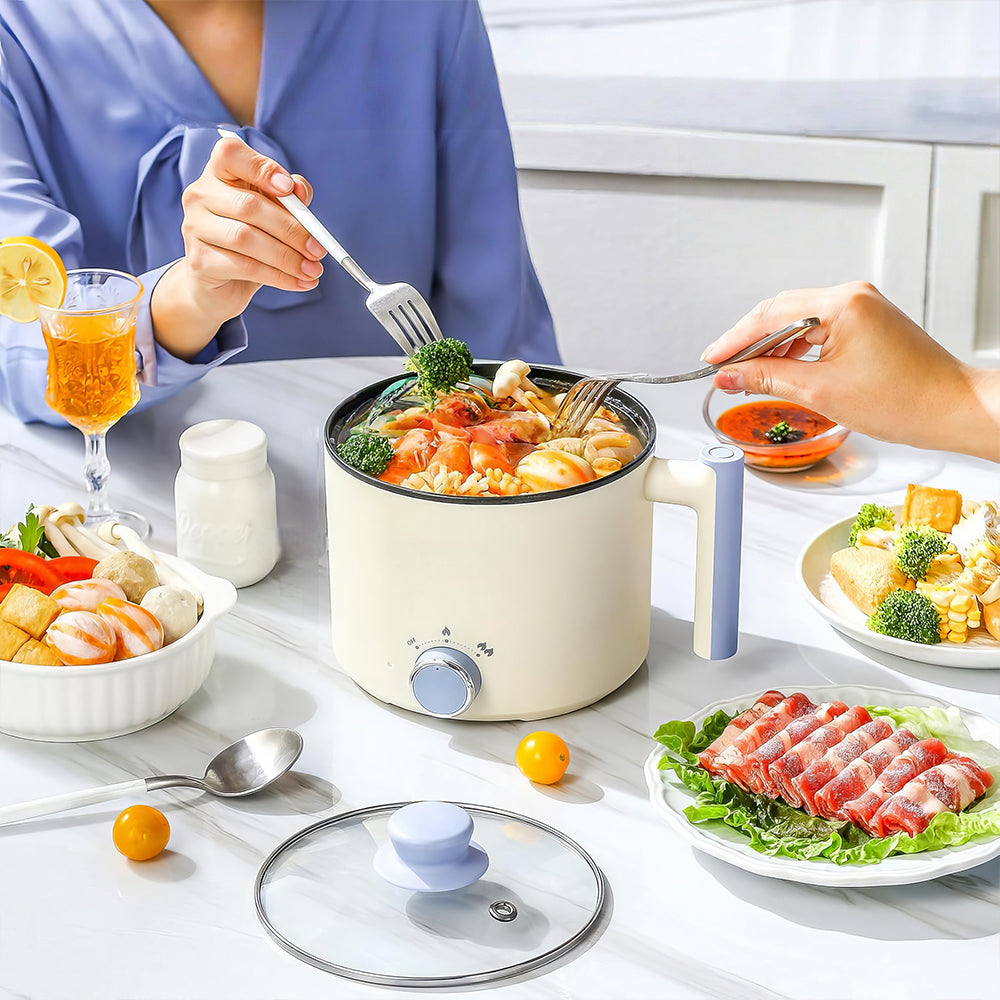 1.5L Electric Hot Pot, Dual Power Mini Cooker, Non-Stick for Ramen