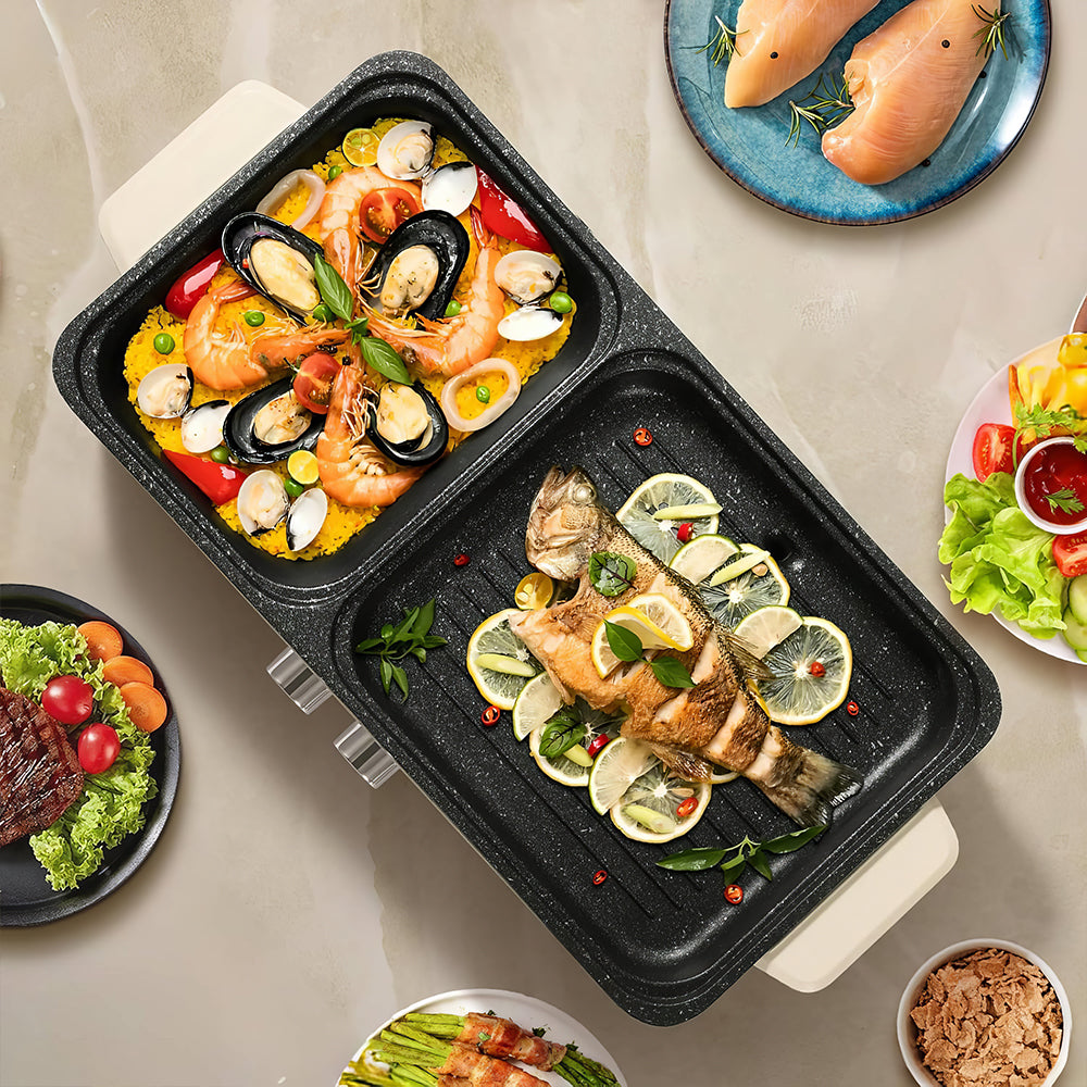 2-in-1 Electric Hot Pot & Smokeless Grill, Nonstick BBQ Pot, 1360W