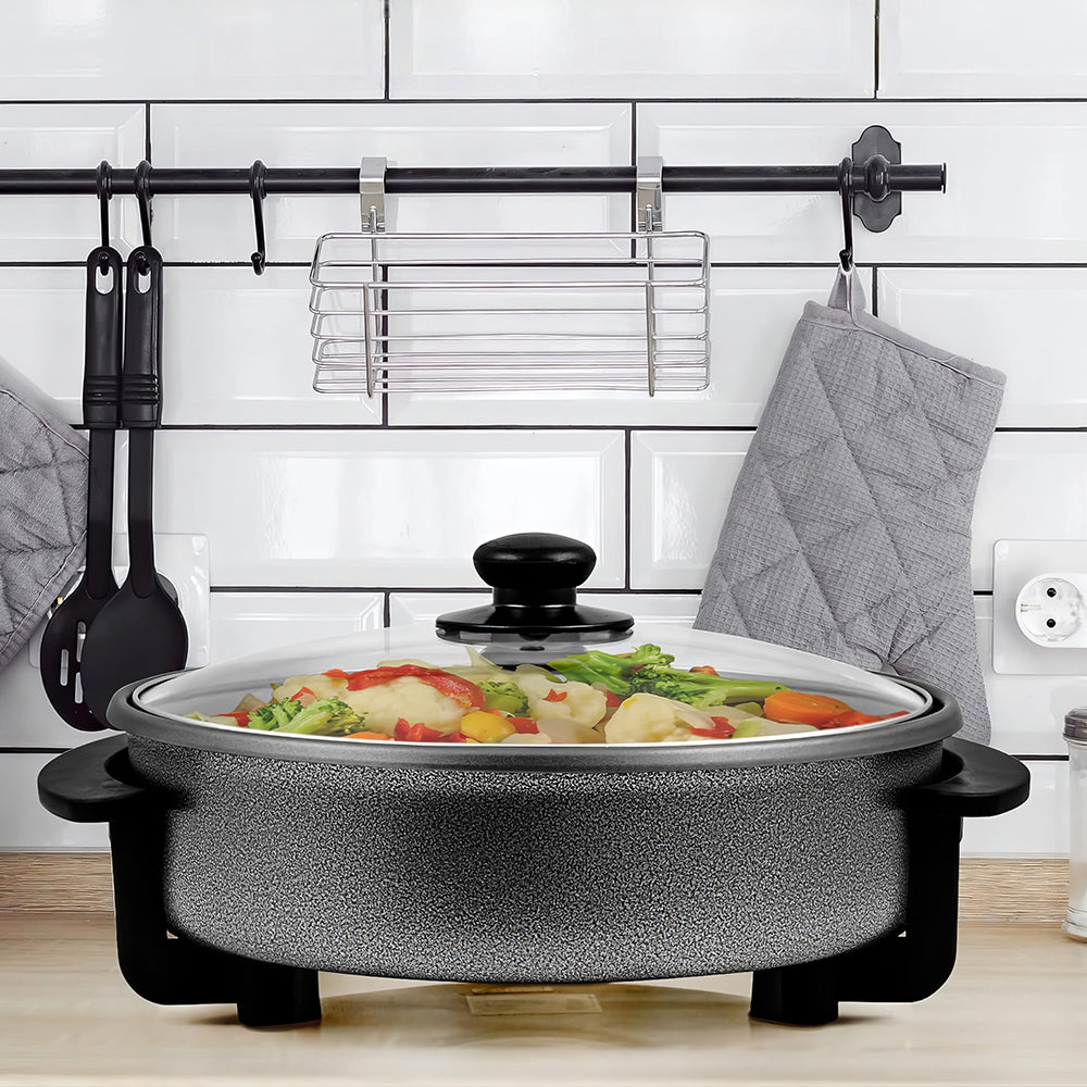 12" Electric Skillet with Nonstick Coating, 1400W, Adjustable Temp, Glass Lid