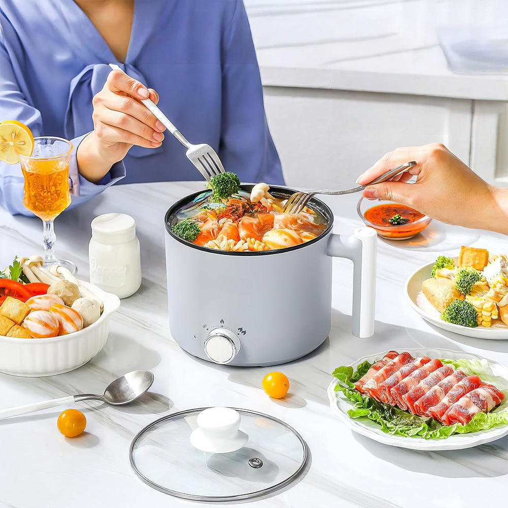 1.5L Electric Hot Pot, Dual Power Mini Cooker, Non-Stick for Ramen