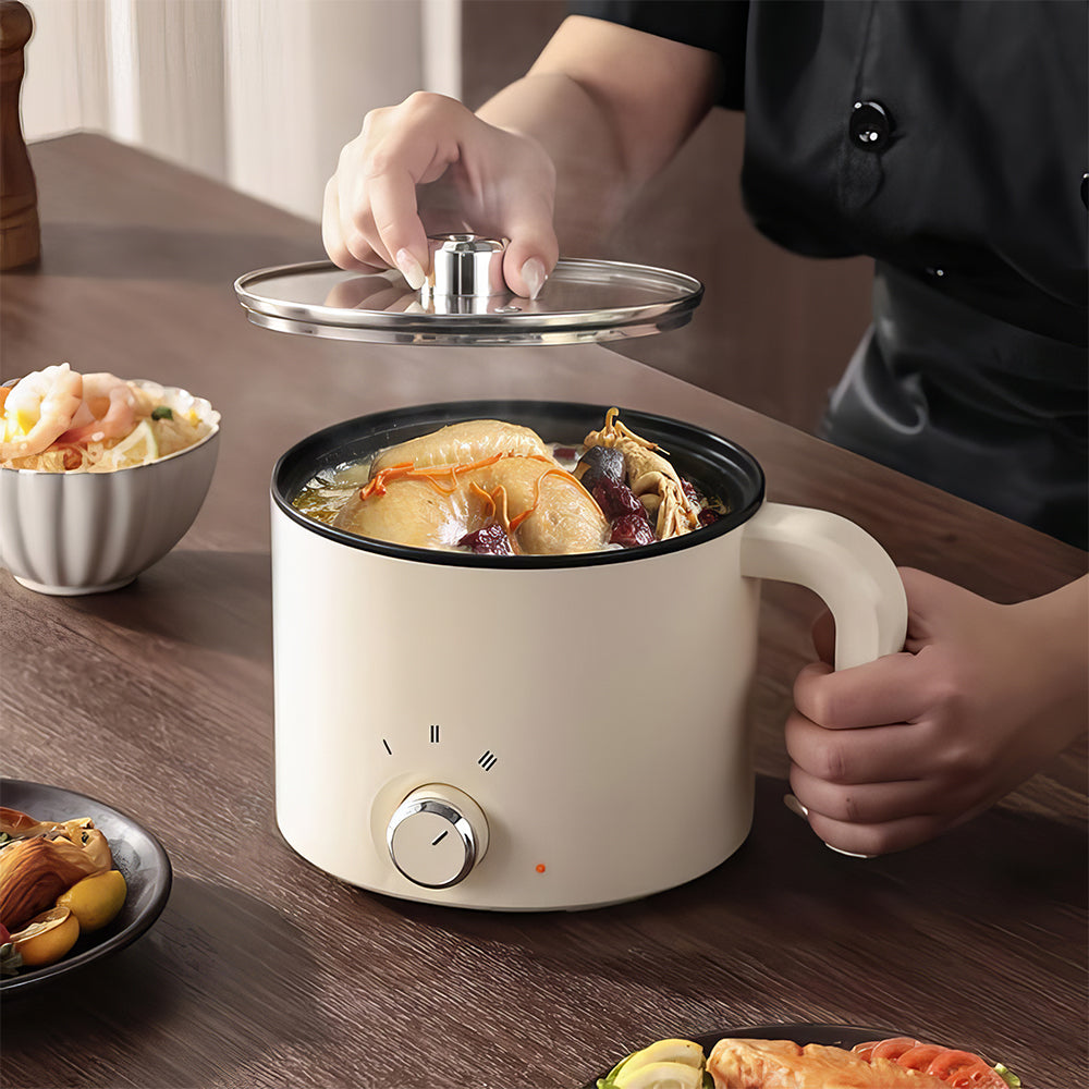 1.8L Electric Hot Pot, Ramen Cooker, Dual Power Mini Cooker, Non-Stick
