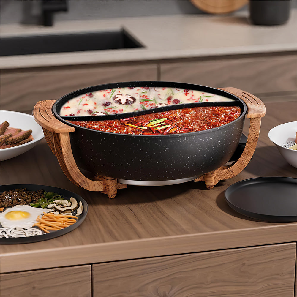 6L Electric Hot Pot, Dual Divider, 5 Temp Settings, PTFE Non-Stick