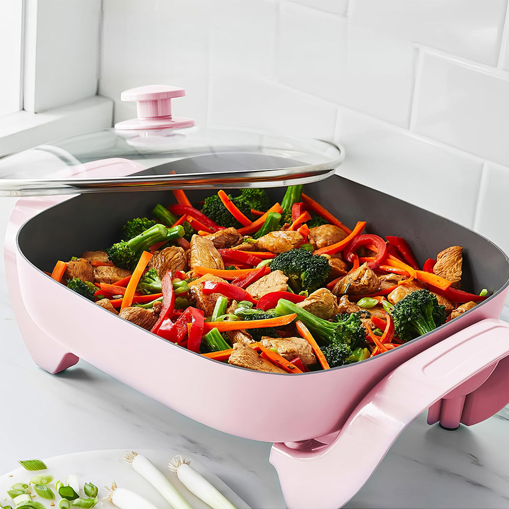 12" 5QT Square Electric Skillet, Ceramic Nonstick, Adjustable Temp