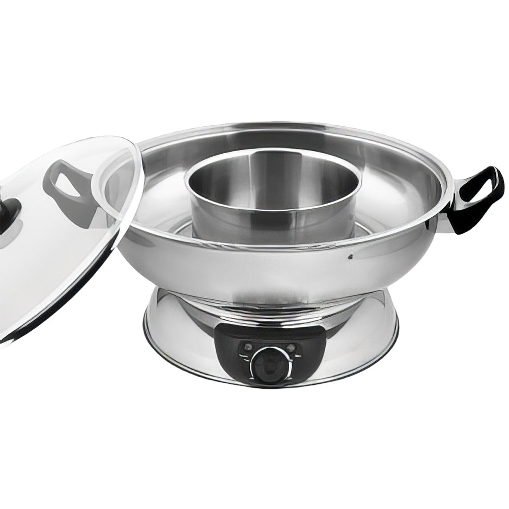 Stainless Steel Hot Pot, 5 Quart, Dual Compartments, 1500W, Silver