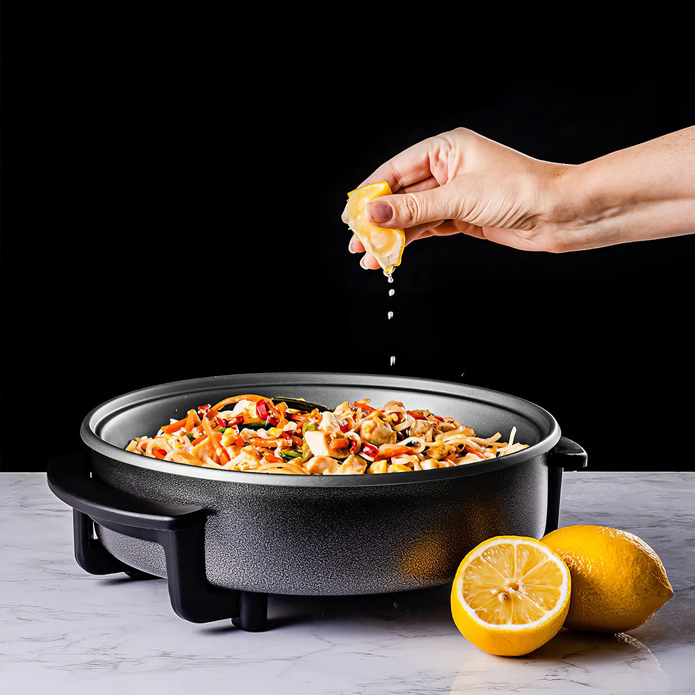 12" Electric Skillet with Nonstick Coating, 1400W, Adjustable Temp, Glass Lid