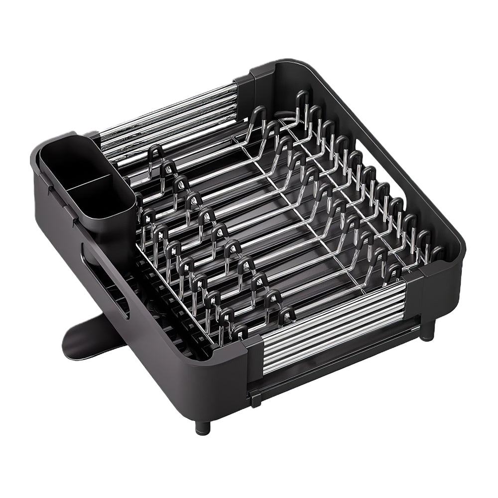 Stainless Steel Dish Drying Rack with Extendable Drainboard and Utensil Holder