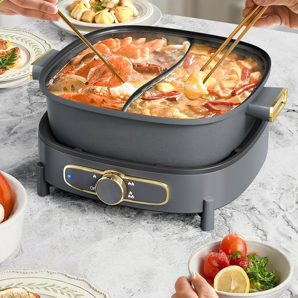 6L Electric Hot Pot with Divider, 1500W Dual Flavor Shabu Shabu Pot